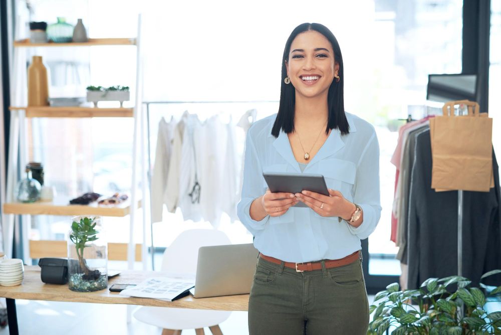 Woman managing purchasing software on a tablet