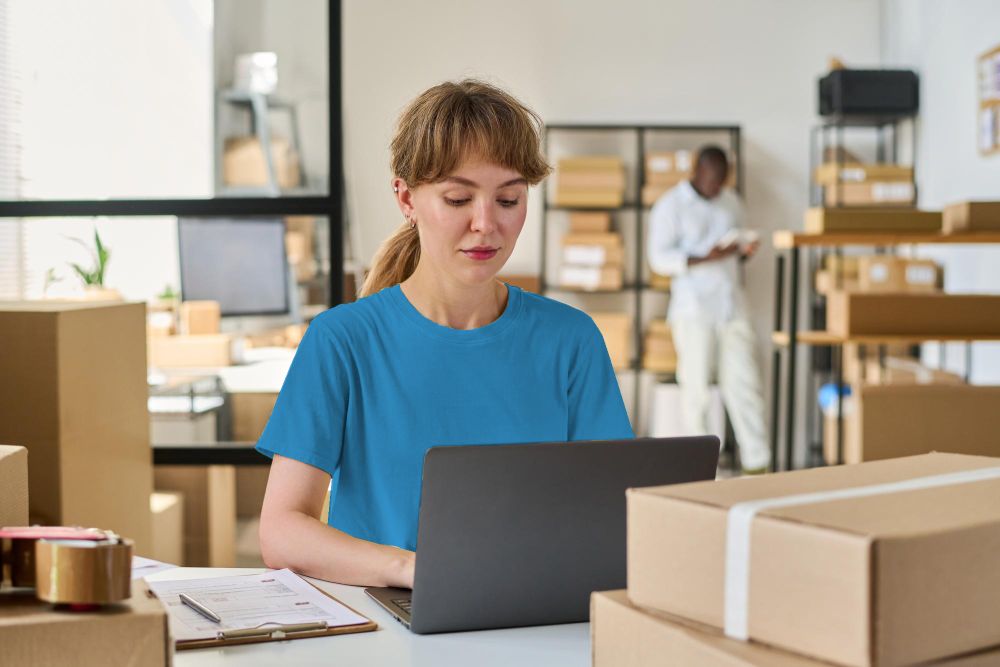 Woman doing sales order management