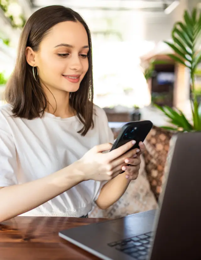 Woman using various online payment methods